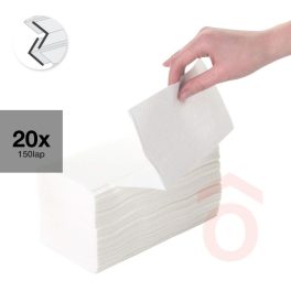   Kéztörlő "V" 2r.x18g 20x150lap 21,5x21,5cm fehér rec 